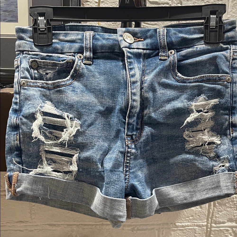 American Eagle Outfitters Blue Distressed Jean Shorts
